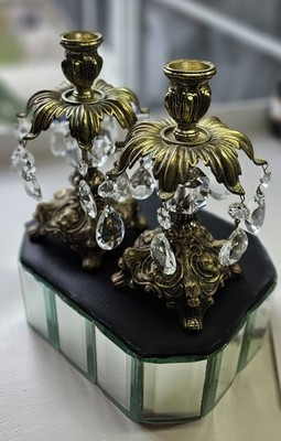 Vintage Ornate Brass/Crystal Candlesticks In Baroque Or Hollywood Regency Style | eBay US