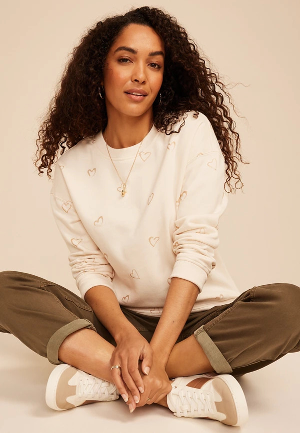 Gold Foil Hearts Crew Neck Sweatshirt | Maurices