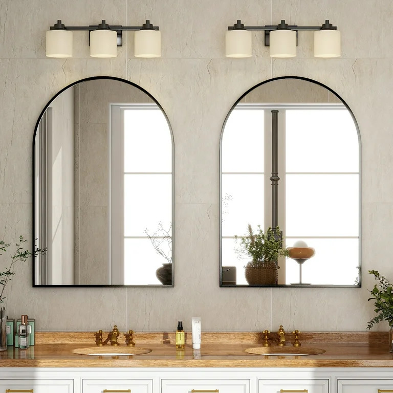 BEAUTYPEAK 24"x 36" Bathroom Mirror Wall Vanity Arched Mirror, Black | Walmart (US)