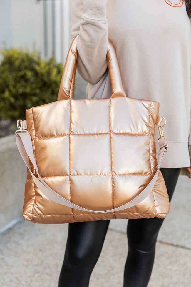 Find Me In The Future Champagne Metallic Tote DOORBUSTER | Pink Lily