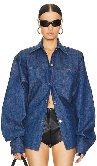 Oversized Button Down Shirt in Dark Blue | Revolve Clothing (Global)