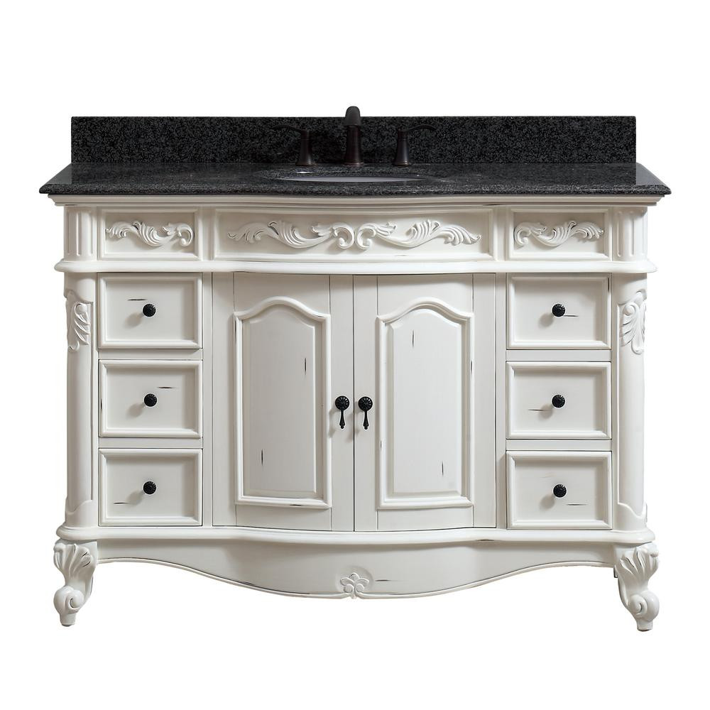 Avanity Provence 49 in. W x 22 in. D x 35 in. H Bath Vanity in Antique White with Granite Vanity Top | The Home Depot