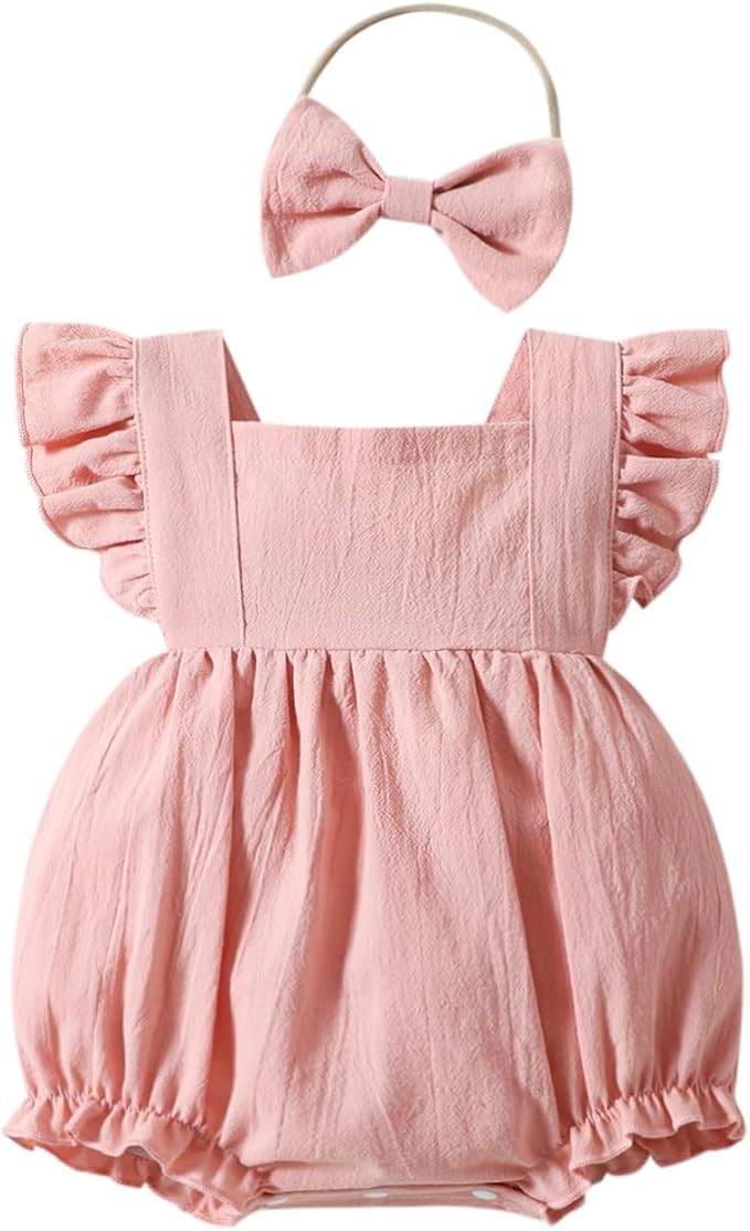 YOUNGER TREE Toddler Baby Girl Ruffled Sleeveless Romper Casual Summer Jumpsuit Cotton Linen Clot... | Amazon (US)