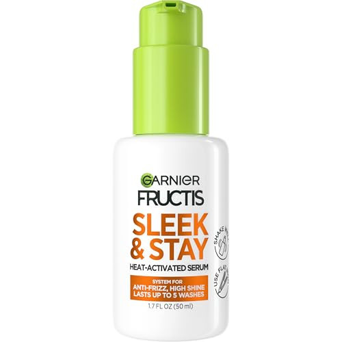 Garnier Fructis Sleek and Shine Sleek and Stay Hair Serum for Frizzy, Dry Hair, Heat Protectant Formulated with Alpha Silane, 1.7 Fl Oz(Packaging May Vary) | Amazon (US)