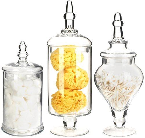 Mantello Glass Apothecary Jars with Lids- Set of 3 Clear Jars with Lids - Decorative Storage for ... | Amazon (US)