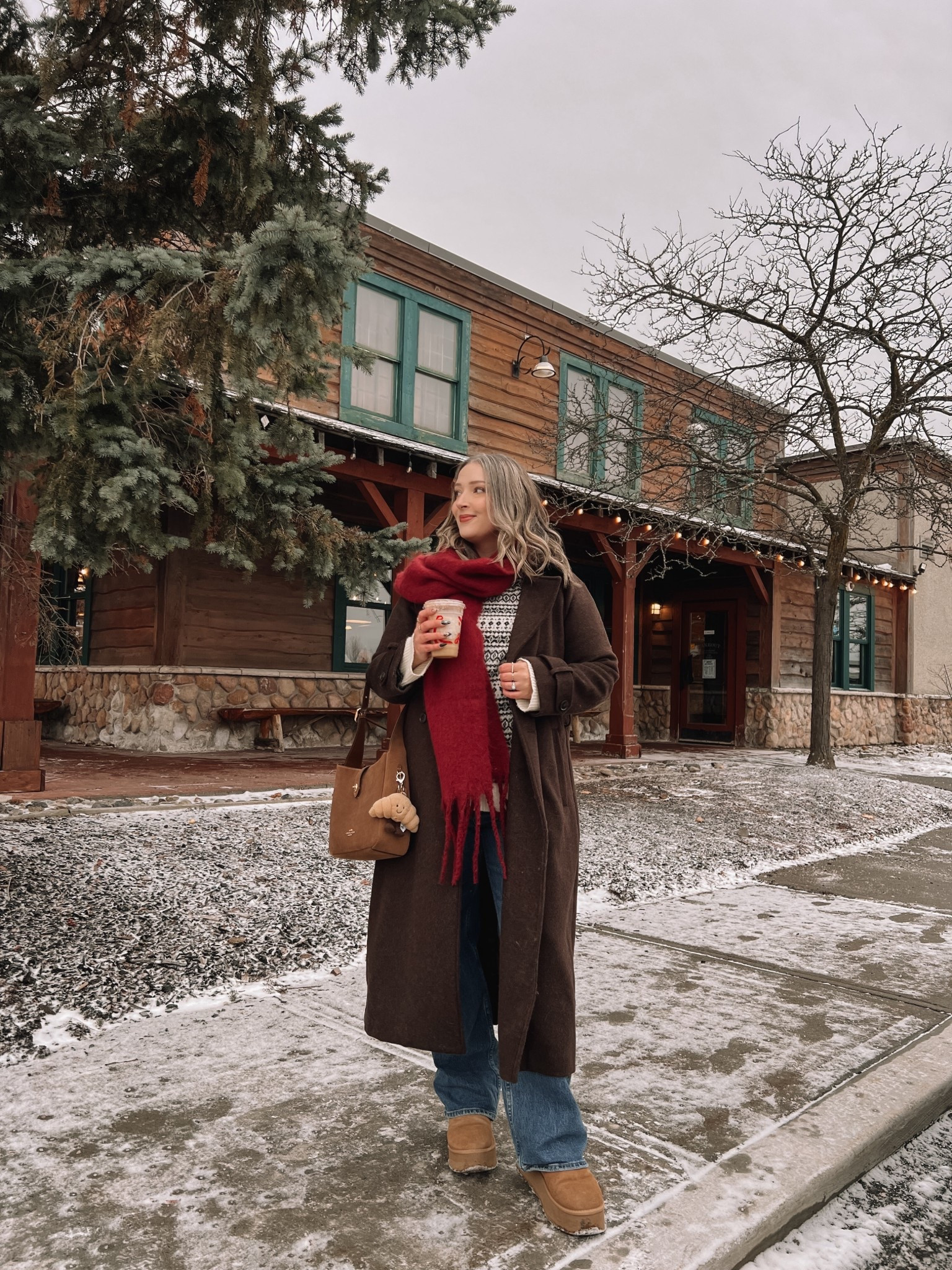 Festive winter outfit! Wearing my usual size L in the chocolate brown wool coat, and 32 in my all time fave jeans. Ugg style boots are from Amazon and such good quality, I’m a 9.5-10 and wear a 10. Linked similar neutral fair isle sweaters


#LTKwinter #LTKsale #LTKmidsize