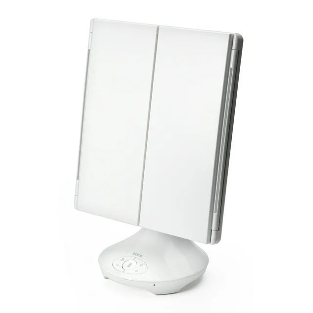 iHome Beauty iCVBT40 15" x 9" Trifold Tabletop Vanity Mirror with Bluetooth Speaker, White | Walmart (US)