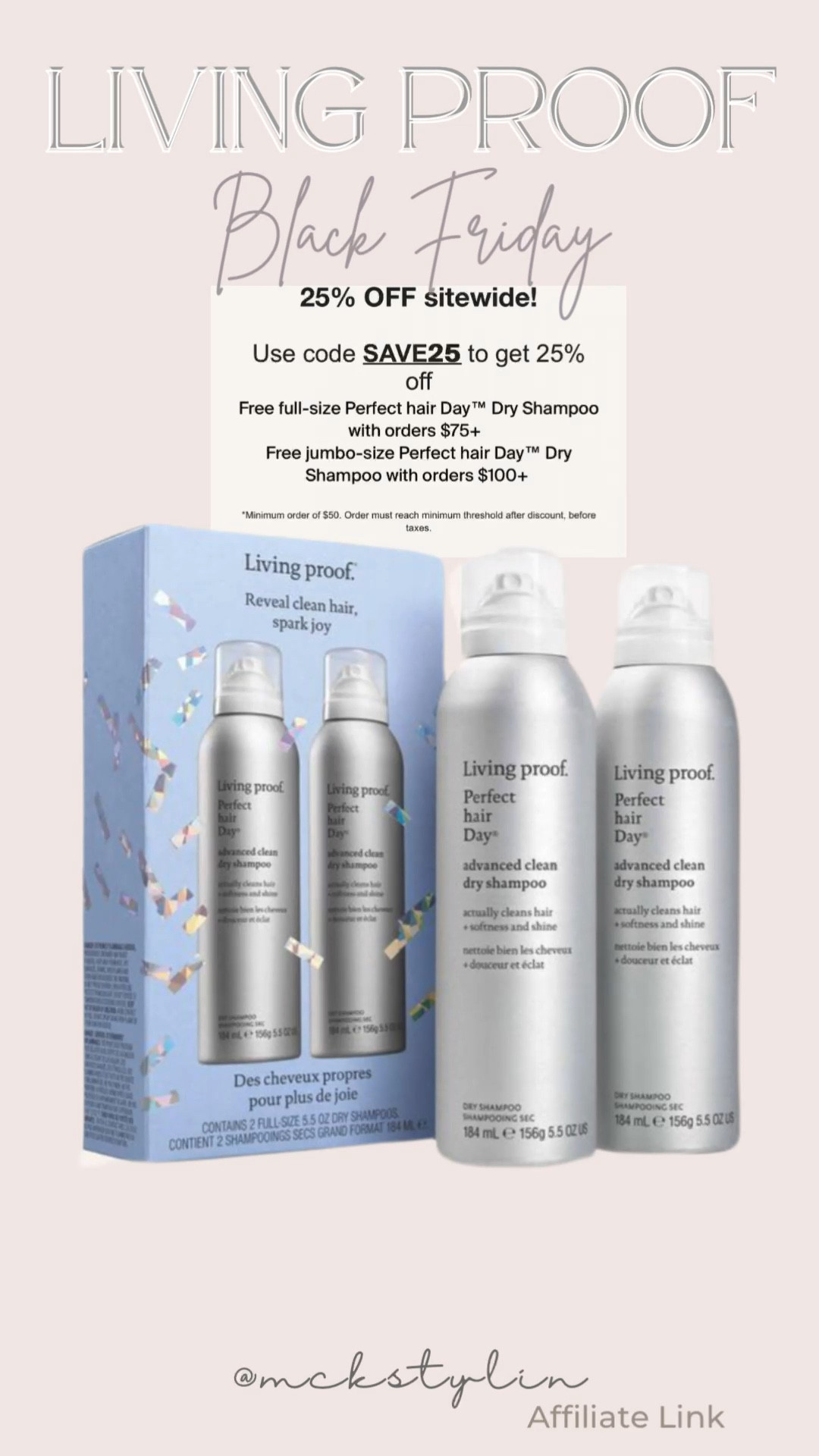 This is the sale that I stock up on! Use code SAVE25 to get 25% off + 
Free full-size Perfect hair Day Dry Shampoo with orders $75+
&
Free jumbo-size Perfect hair Day Dry Shampoo with orders $100+

#LTKCyberWeek #LTKSaleAlert #LTKBeauty