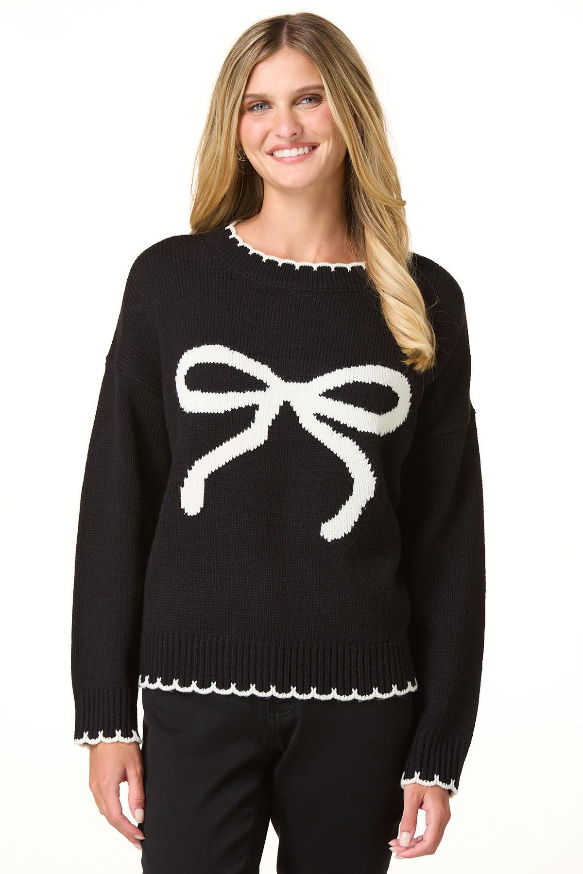 Bow Contrast Trim Sweater | Cato Fashions