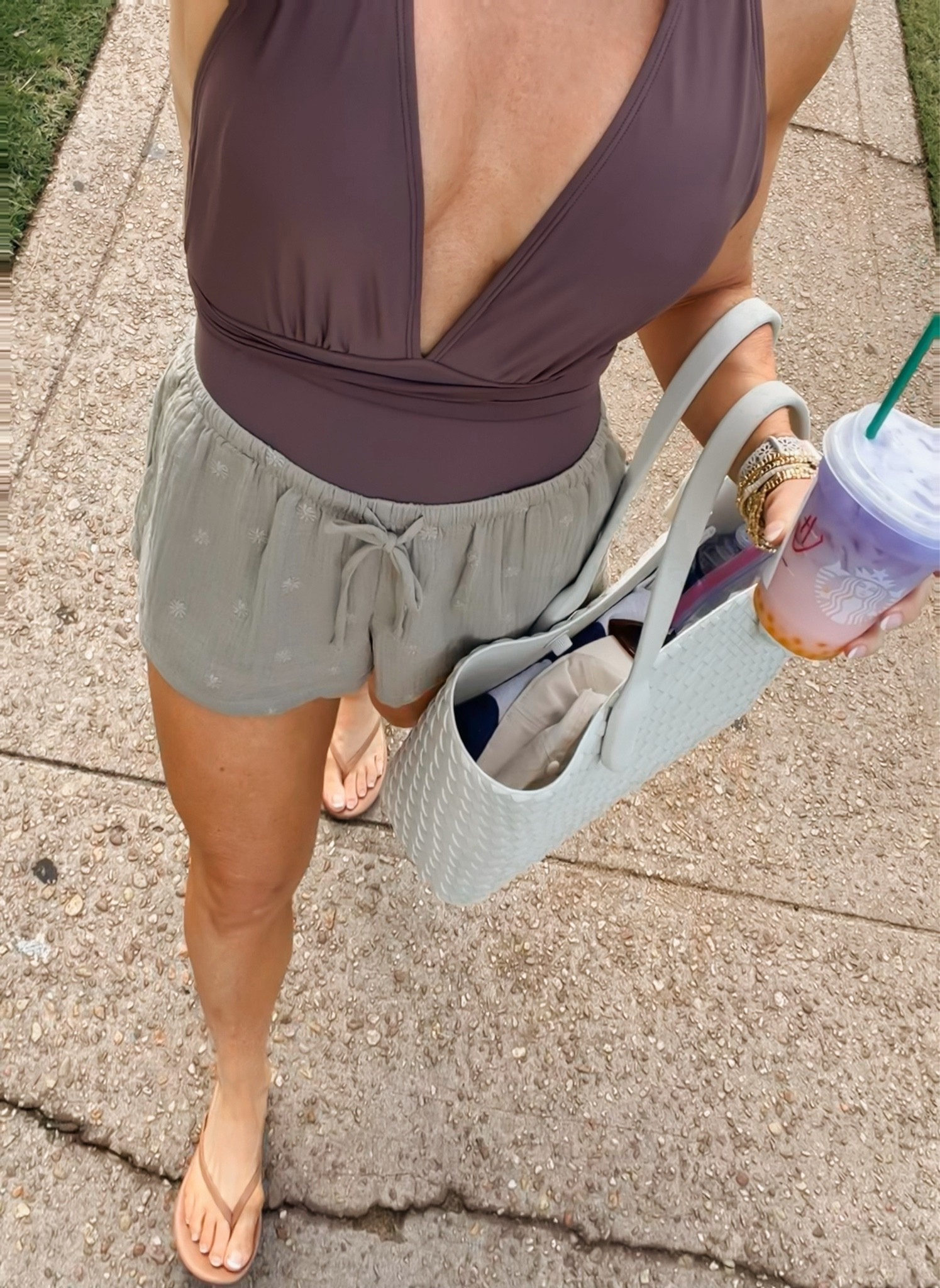 Beach day ootd. 🌊☀️

One piece swimsuit, swim coverup shorts, beach bag tote, vacation outfit beach, summer outfits

#LTKdayinmylife #LTKootd