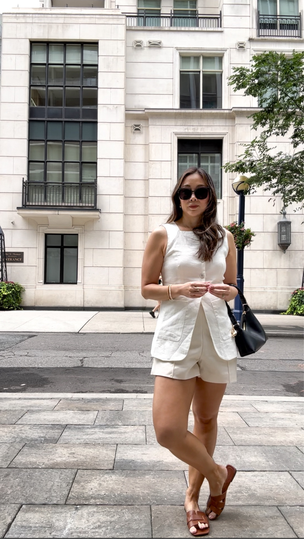 Summer in the city outfit. Chic vest and linens shorts for an old money aesthetic and quiet luxury look. Perfect for casual work days, a day of shopping or lunch with the girls! 

#LTKWorkwear #LTKFindsUnder100 #LTKSaleAlert