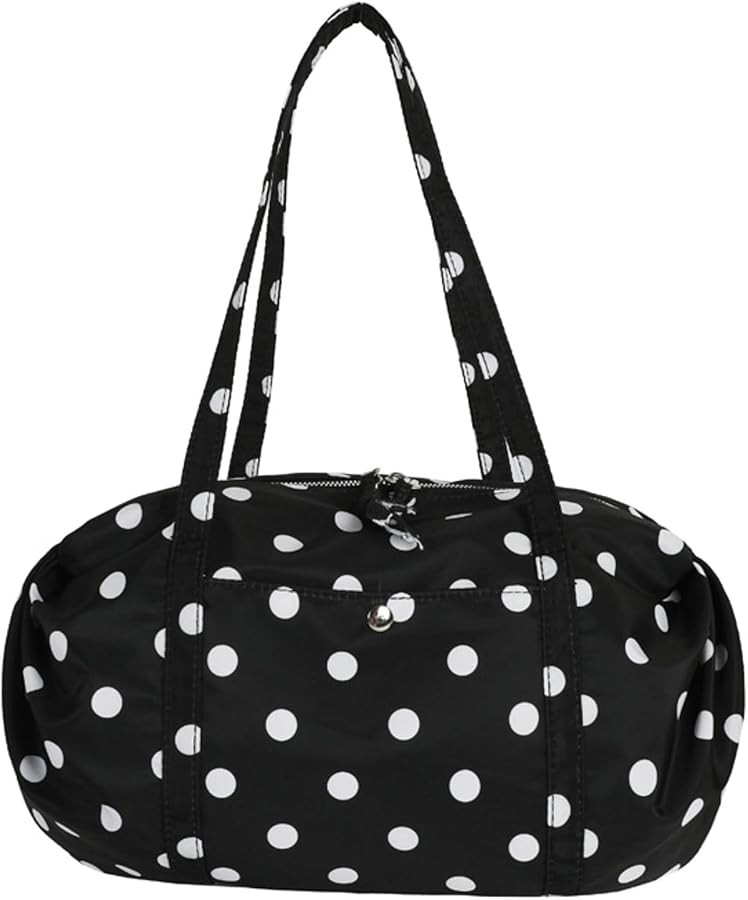 Polka Dot Nylon Shoulder Bag for Women Cute Y2k Boston Barrel Purse Travel Casual Underarm Hobo T... | Amazon (US)