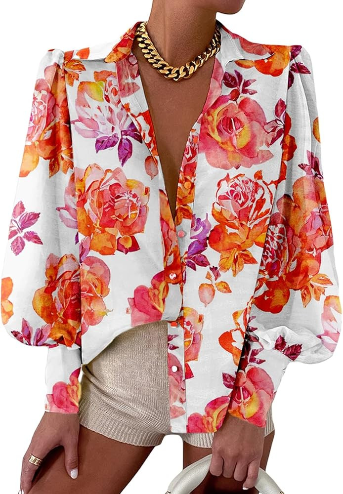 EVALESS Womens Tops Button Down Shirts Print Long Sleeve Blouses for Women Fashion 2025 | Amazon (US)