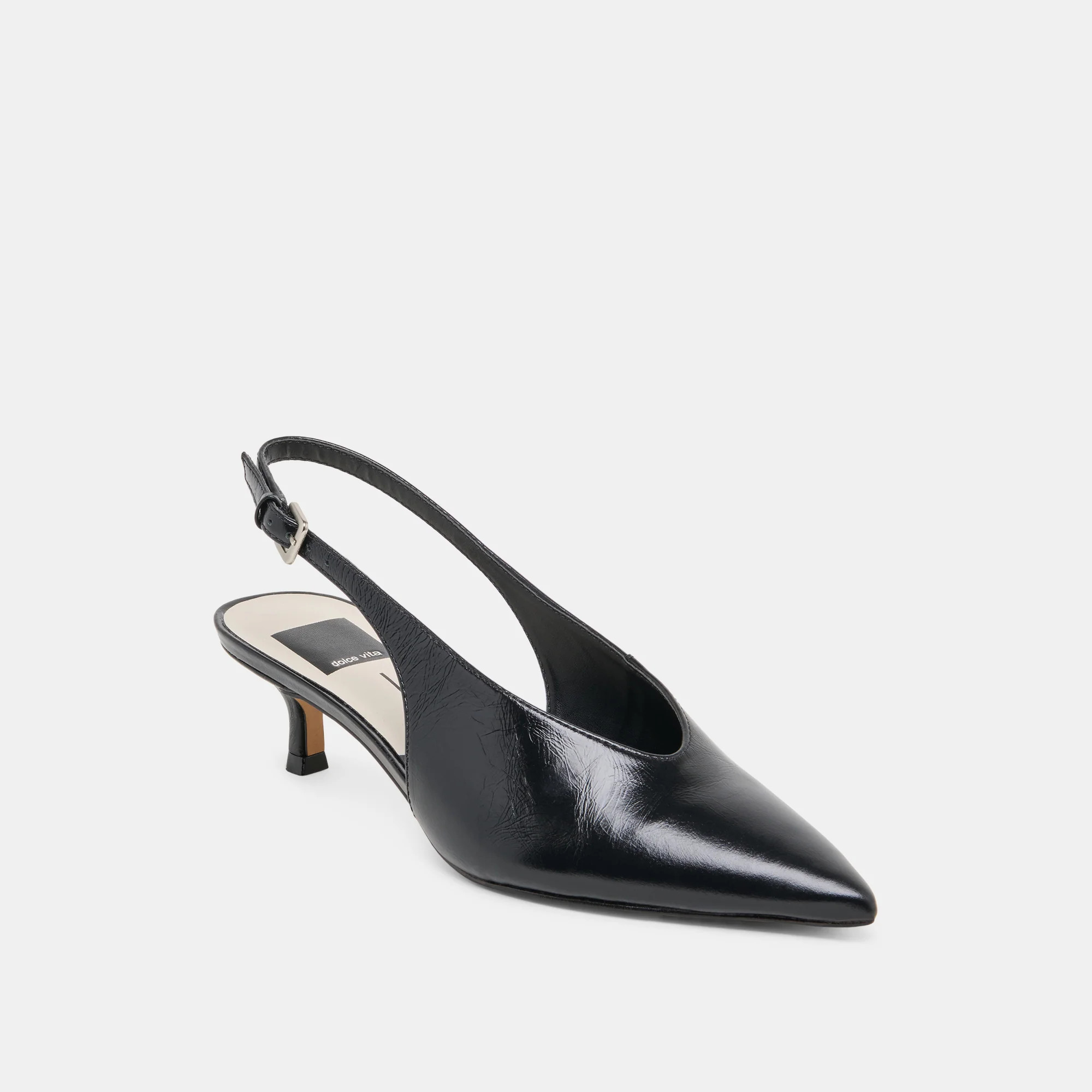 ALENNA HEELS MIDNIGHT CRINKLE PATENT | DolceVita.com