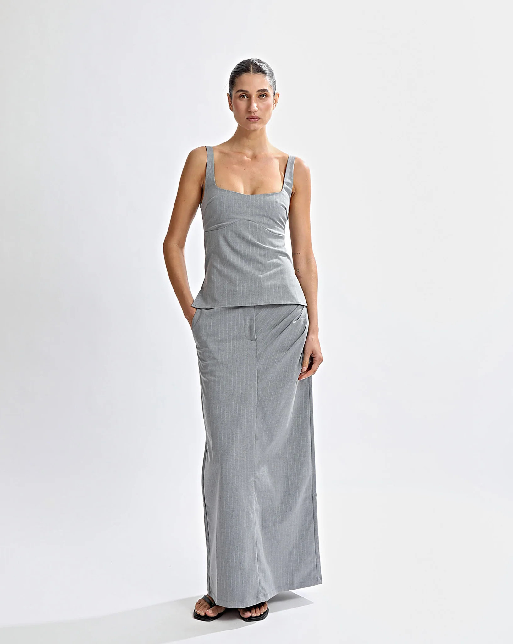 Luca Maxi Skirt Grey Stripe | One Mile