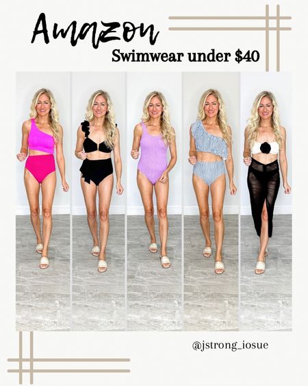 Designer inspired swimwear under $40! Pink swim I’m wearing XXS, the black swimsuits I’m wearing small, and the purple crinkle texture and blue stripe I’m wearing XS. All swim is full coverage except the black/cream rose detail bikini is cheeky (coverup skirt included!) more colors available! 

#LTKswim #LTKfindsunder50