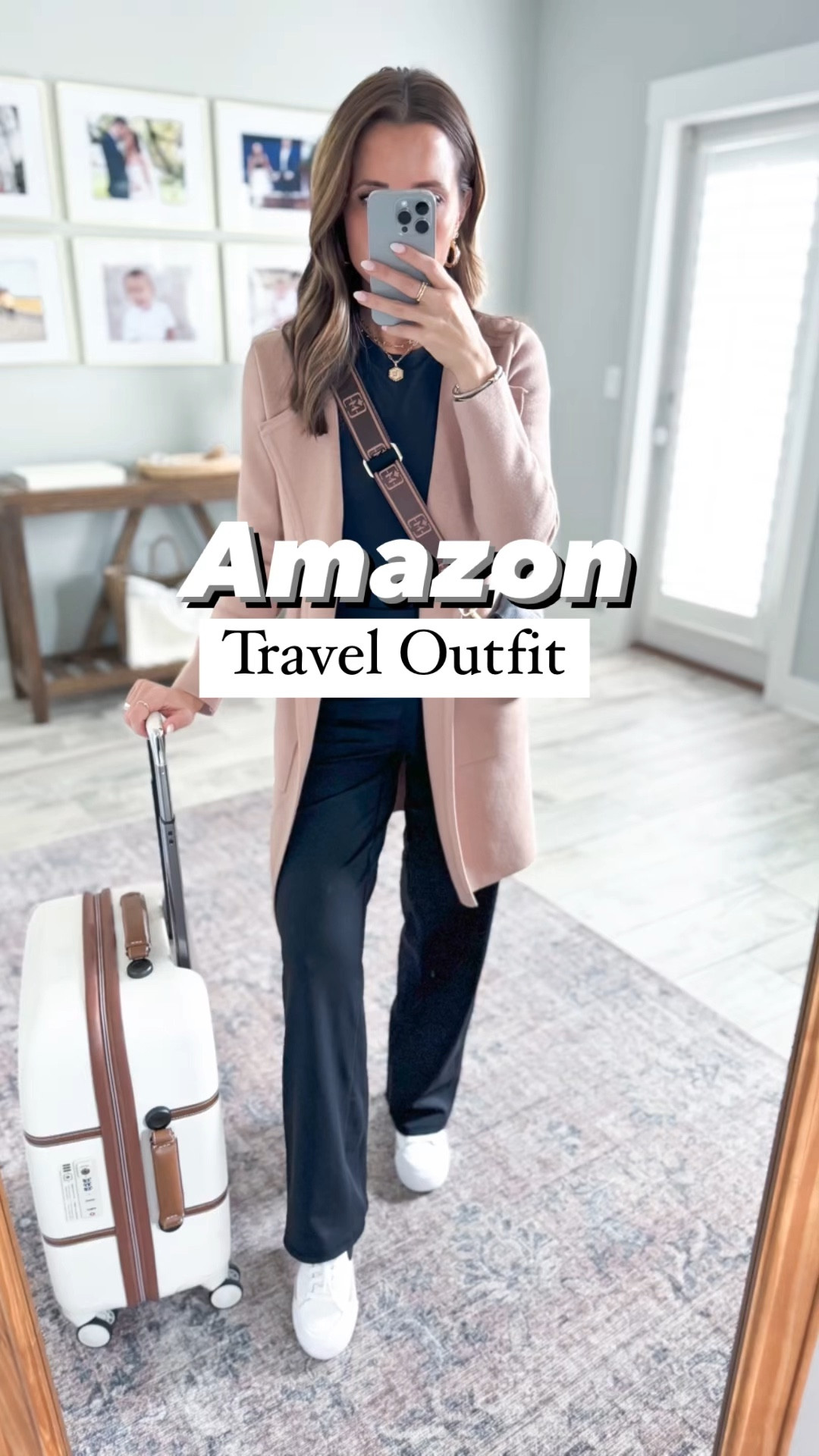 Amazon Travel outfit. Business casual. Work outfit. Elevated casual. Casual little. Amazon coatigan in XS, khaki. Seamless bodysuit in XS. Wide leg pants in XS petite. Nike court legacy lift sneakers (size down half a size because they run a little big). Delsey luggage. 

#LTKtravel #LTKshoecrush #LTKMostLoved