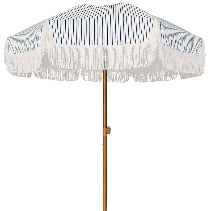 AMMSUN 7ft Patio Umbrella with Fringe Outdoor Tassel Umbrella UPF50+ Premium Steel Pole and Ribs ... | Amazon (US)