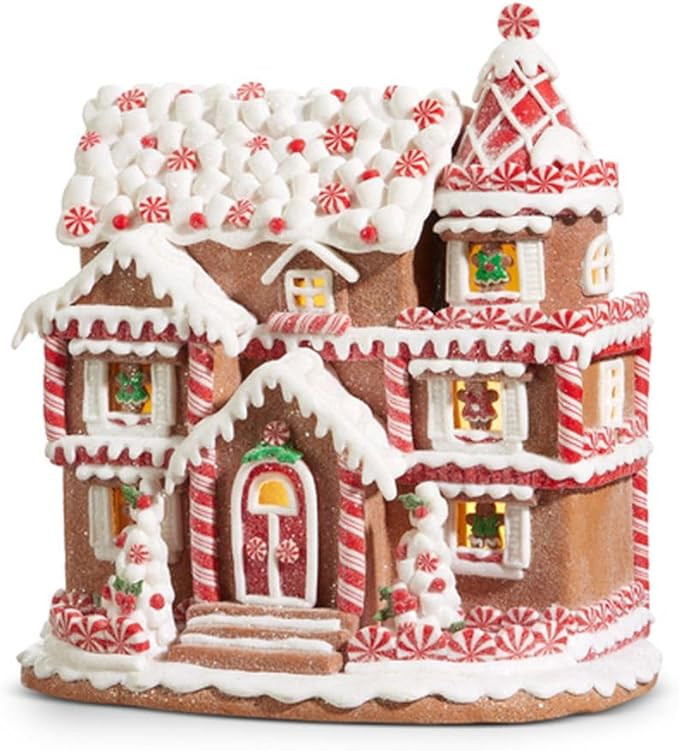 Raz Imports Peppermint Gingerbread House Figurine, 11-inch Height, Clay Dough, Christmas Season D... | Amazon (US)