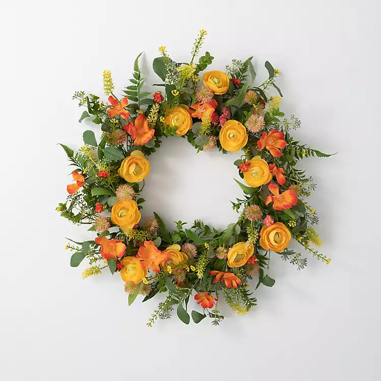 Summer Blooming Ranunculus Thistle Wreath | Kirkland's Home
