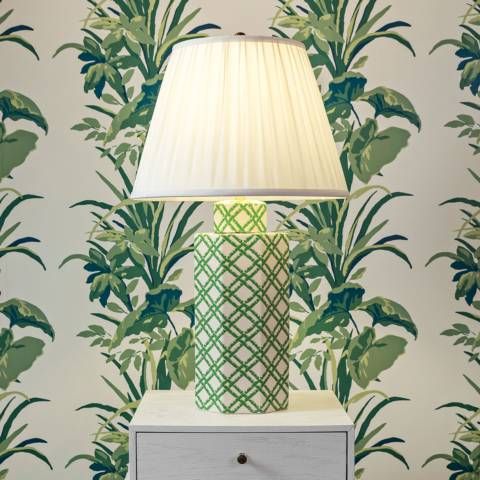 Port 68 Bamboo Trellis Green and White Column Table Lamp | Lamps Plus