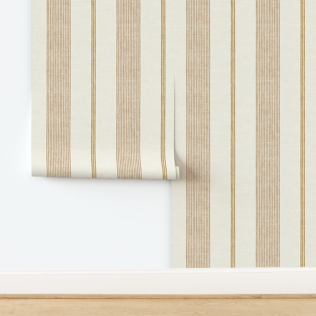 (large scale) Ivy Stripes - Vertical Golden on Cream - LAD22 Wallpaper | Spoonflower | Spoonflower