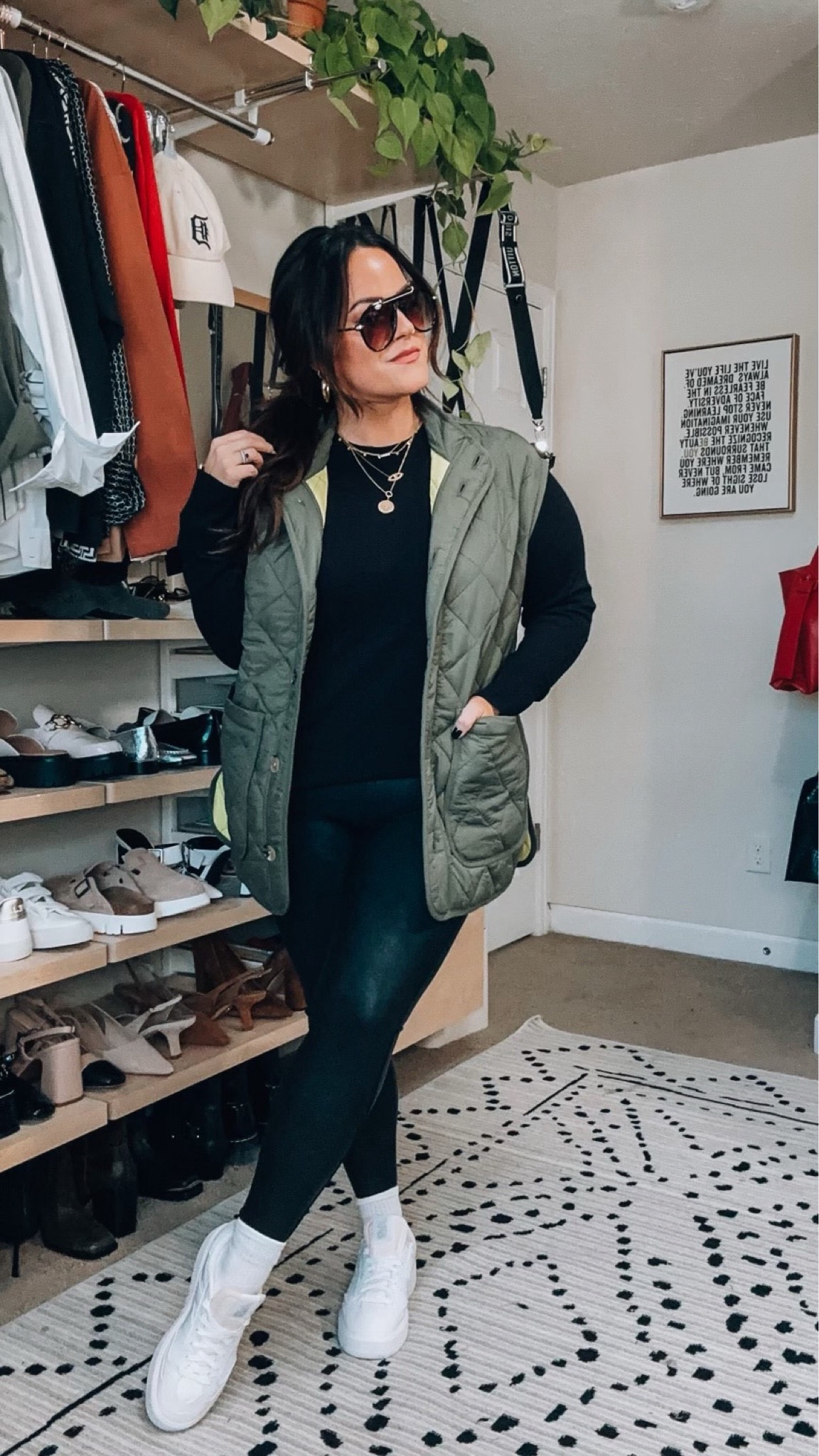 Walmart fall casual midsize outfit Lightweight sweater xl Quilted vest is an xl and runs big Faux leather leggings tts White sneaker

#LTKmidsize #LTKstyletip #LTKSeasonal