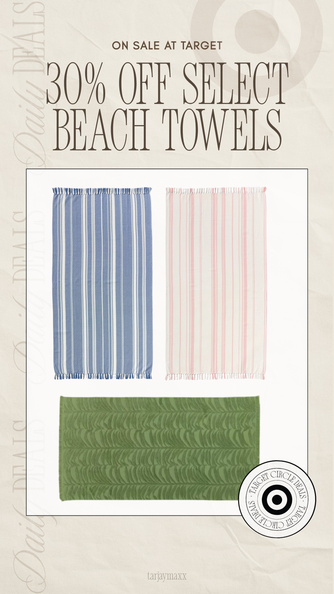 These Target beach towels are always so cute, and they're 30% off right now! Perfect timing if you're heading to the pool or beach this summer.
wedding guest dress summer, prime day deals, summer dresses, plus size fashion, business casual workwear, fathers day gift guide, country concert, bathing suits, bathroom decor, meredith hudkins 

 #LTKSeasonal #LTKActive #LTKSwim