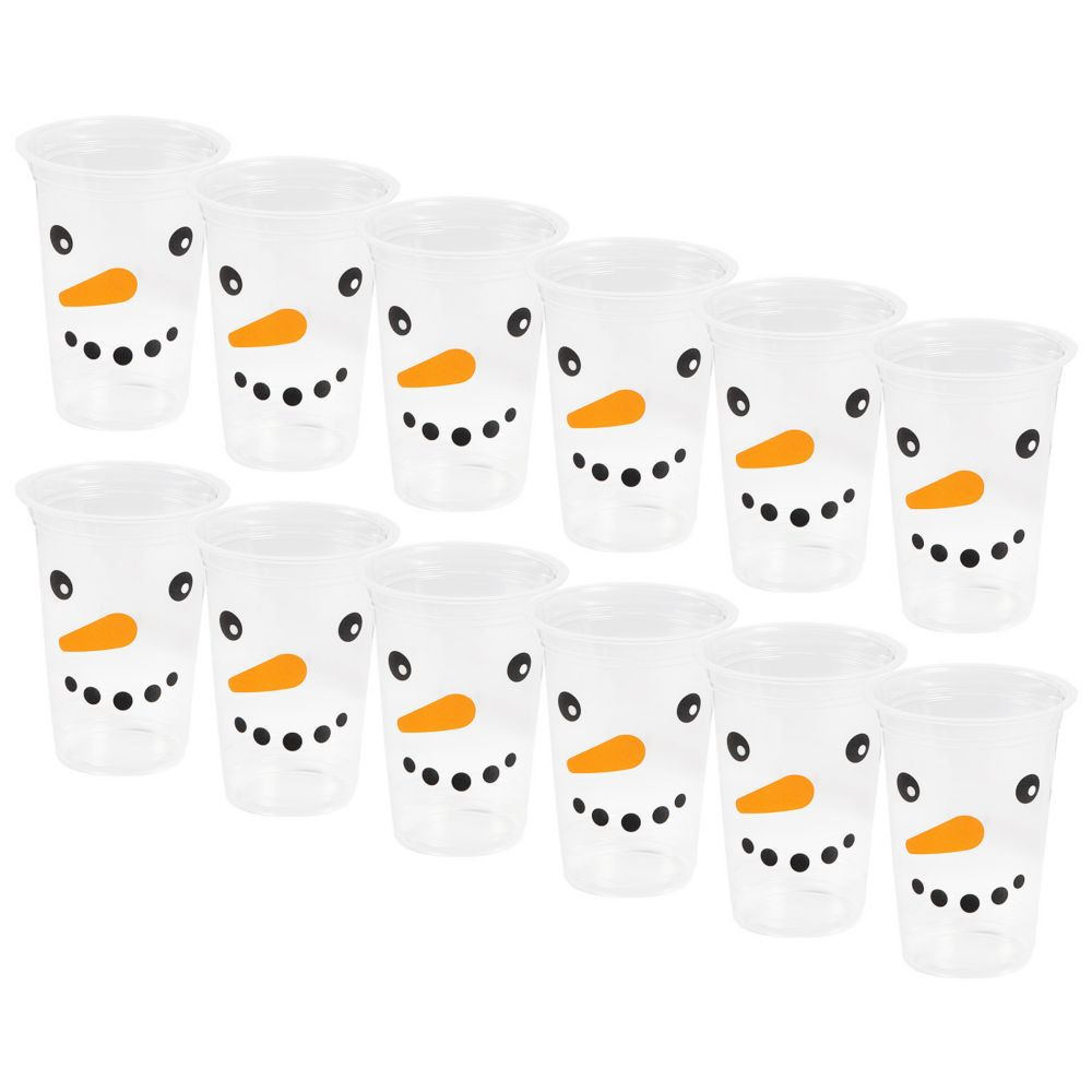200 Pc Bulk Smiling Snowman Face Disposable Clear Plastic Cups 4"" 16 oz | Oriental Trading Company