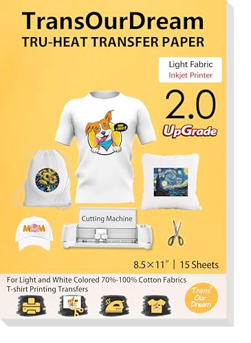 TransOurDream Upgraded Iron on Heat Transfer Paper for T Shirts (8.5x11'', 15 Sheets) Iron-on Transfers Paper for Light Fabric Printable Heat Transfer Vinyl for Inkjet Printer (TOD-4-15) | Amazon (US)
