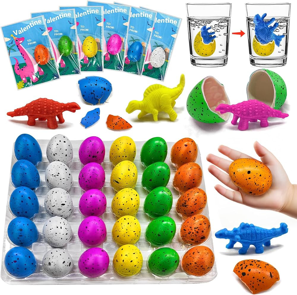 30Pack Valentines Day Gifts for Kids Dinosaur Egg 1.57inch Hatching with Card Valentine Party Fav... | Amazon (US)