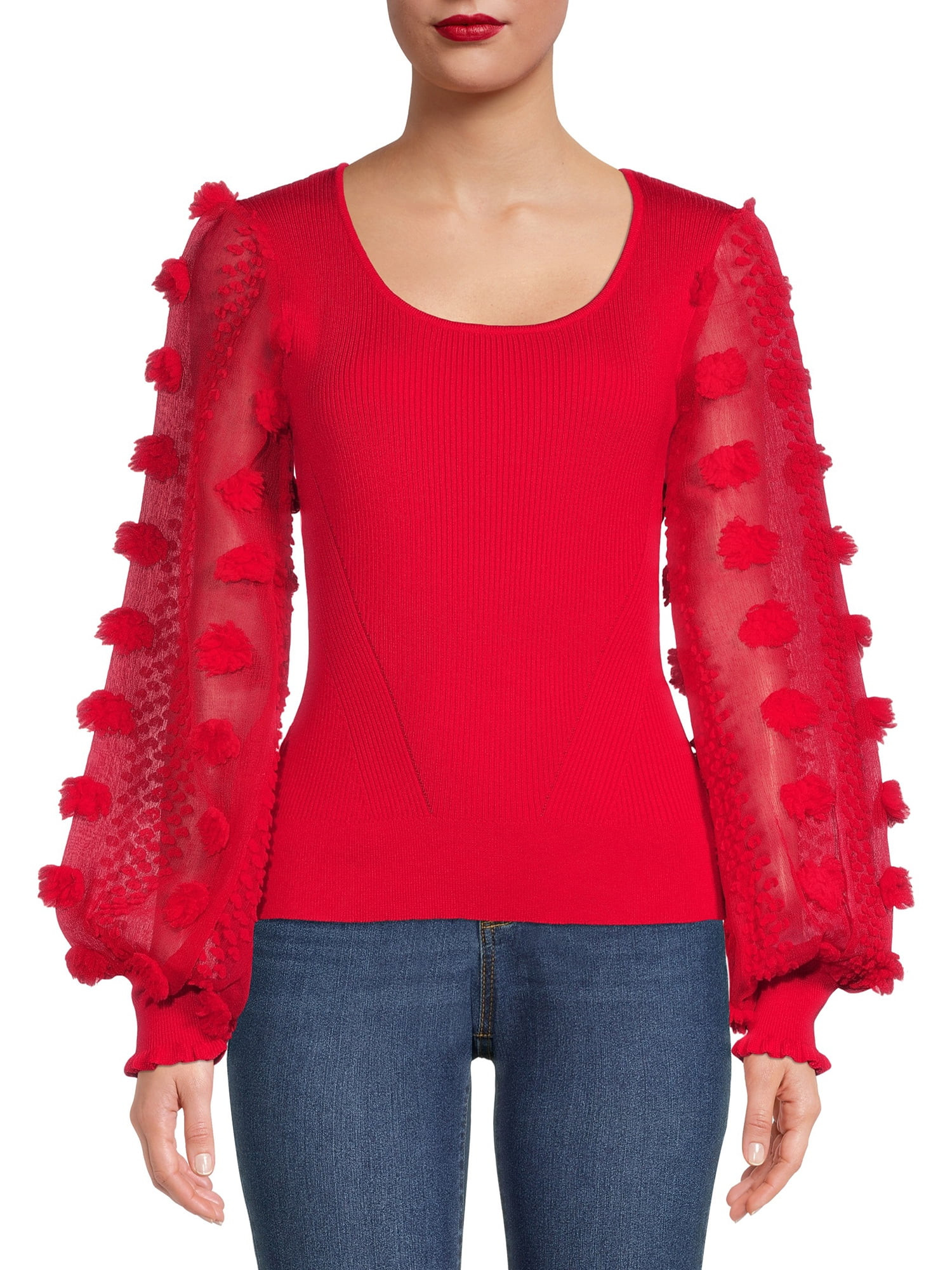 No Boundaries Juniors' Scoop Neck Top with Floral Bell Sleeves - Walmart.com | Walmart (US)