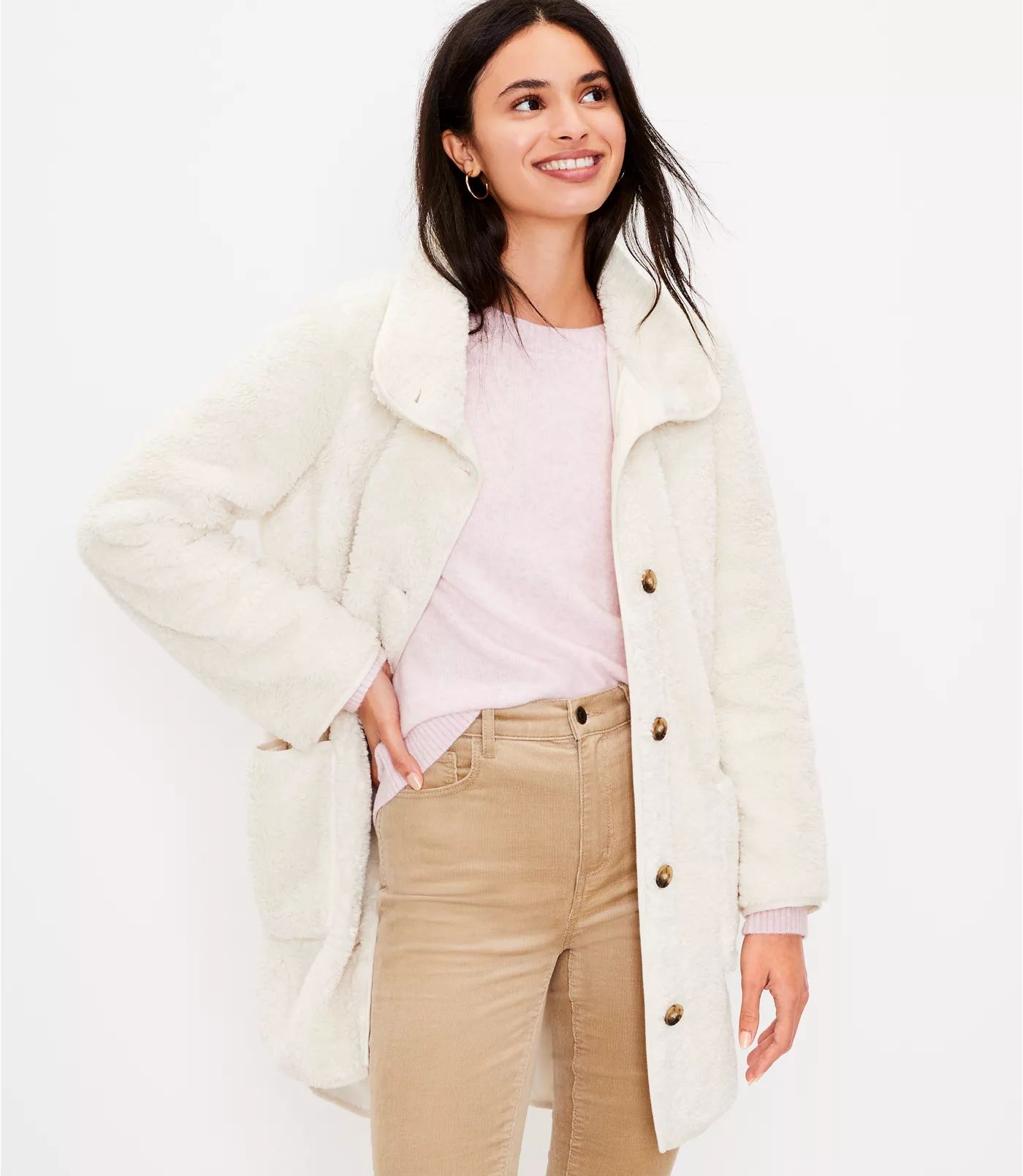 Sherpa Funnel Neck Coat | LOFT | LOFT