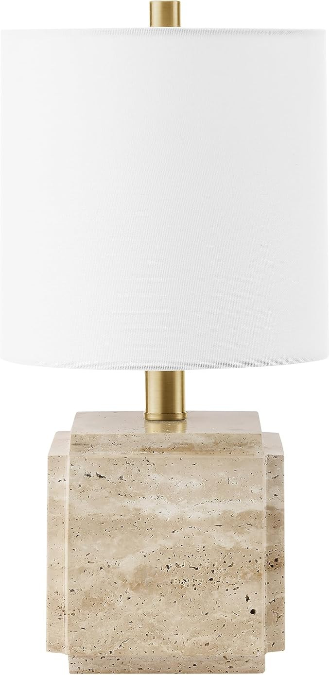 Henn&Hart 15.5'' Eclectic 1-Light Stone Table Lamp with White Fabric Drum Shade for Living Room, ... | Amazon (US)