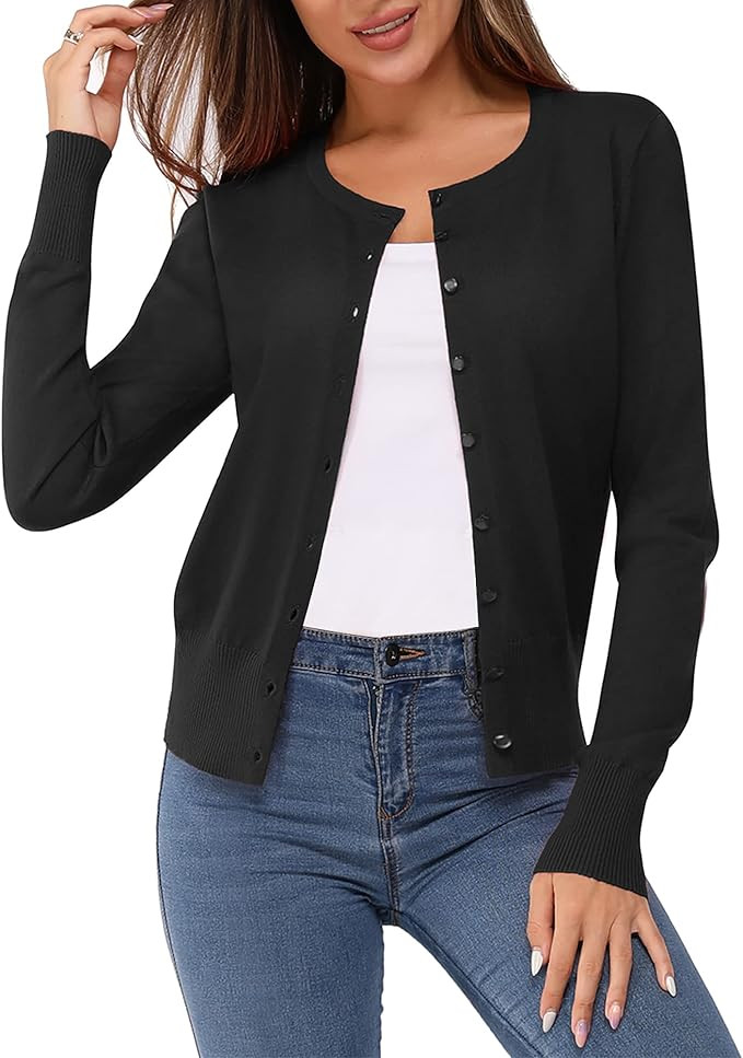 Newshows Women's Lightweight Button Down Cardigan Long Sleeve Casual Crew Neck Soft Knit Cardigan... | Amazon (US)