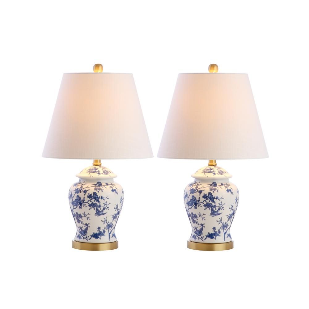 JONATHAN Y Penelope 22 in. Blue/White Chinoiserie Table Lamp, Set of 2 | The Home Depot