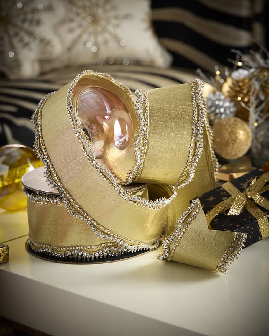 D. Stevens Metallic Dupion Ribbon,  4" x 10 Yards | Neiman Marcus