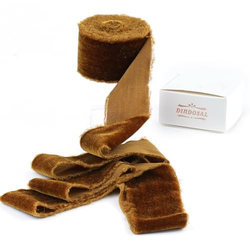 DINDOSAL Brown Velvet Ribbon 1.5 inch Dark Brown Frayed Velvet Ribbon Brown Raw Edge Ribbon for Wreaths, Christmas Tree Decoration, Flower Bouquet, Gift Wrapping, Bows Making, Wedding Decor-3 Yards | Amazon (US)