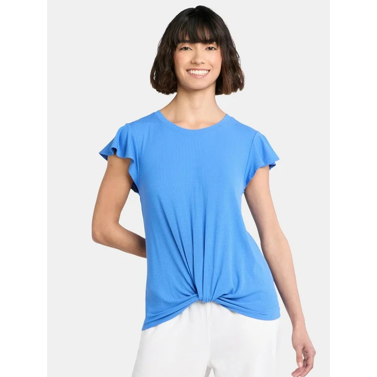 Time and Tru Women's and Women's Plus Twist Front Top with Flutter Sleeves, Sizes XS-3XL | Walmart (US)