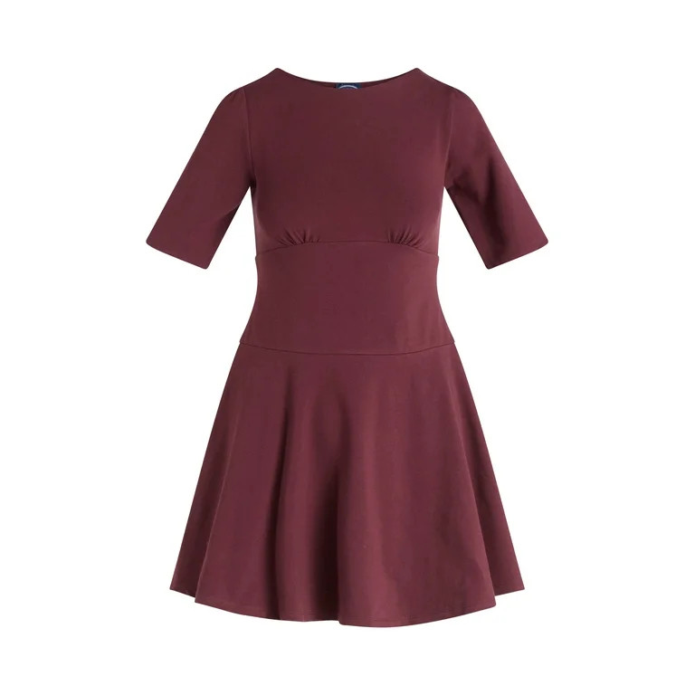 Scoop Women’s Knit Mini Skater Dress with Elbow Length Sleeves, Sizes XS-XXL | Walmart (US)