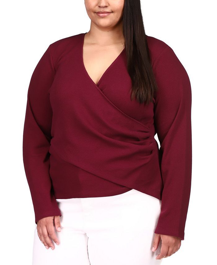 Michael Kors Plus Size Faux-Wrap Waffle-Knit Top & Reviews - Tops - Plus Sizes - Macy's | Macys (US)