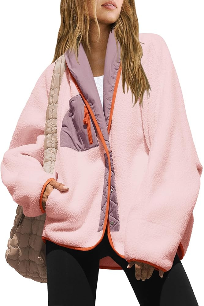 Nirovien Womens Fuzzy Fleece Jacket Colorblock Sherpa Coats Shawl Collar Button Down Warm Outwear... | Amazon (US)