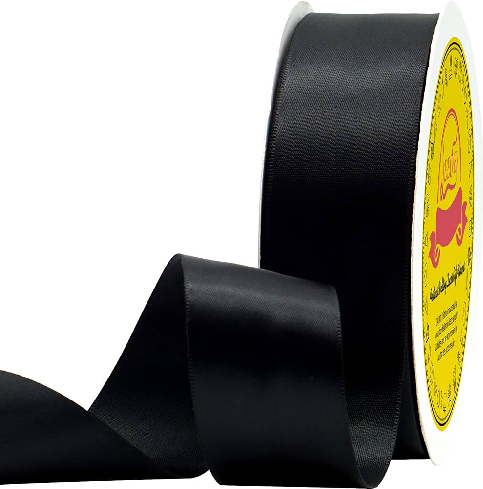 LEEQE Double Face Satin Ribbon 1-1/2 inch X 50 Yards Polyester Black Ribbon for Gift Wrapping Ver... | Amazon (US)