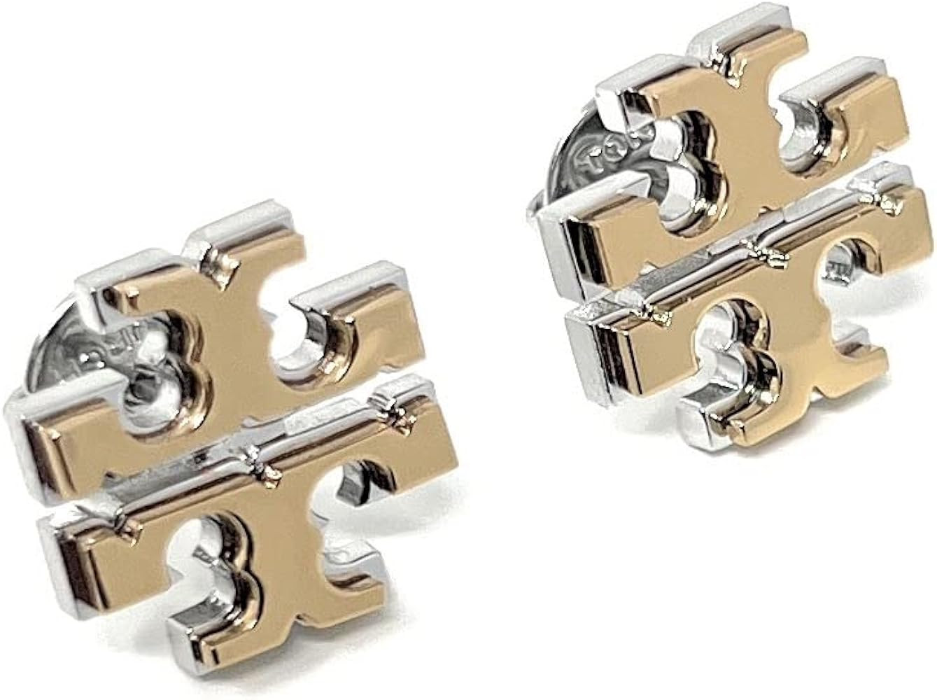 Tory Burch Extra Large Logo Stud Earring Two Toned Gold Silver 5/8'' WIde, Multi | Amazon (US)