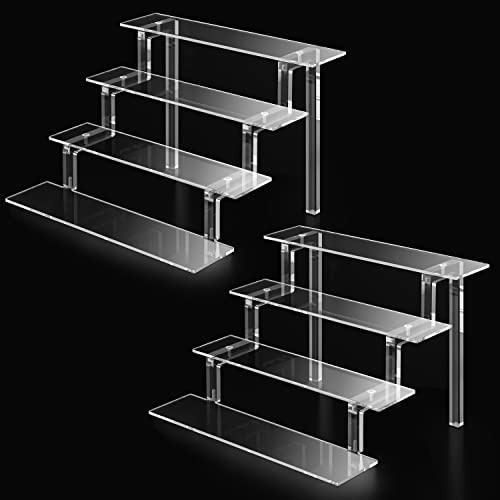 Acrylic Stand Riser Display, 12” Perfume Display Shelf, 4 Tier Display Stand for Makeup Perfume Cupcake Organizer, Clear Acrylic Shelf Cologne Organizer Stand for Wedding Party Decoration (2 Pack) | Amazon (US)