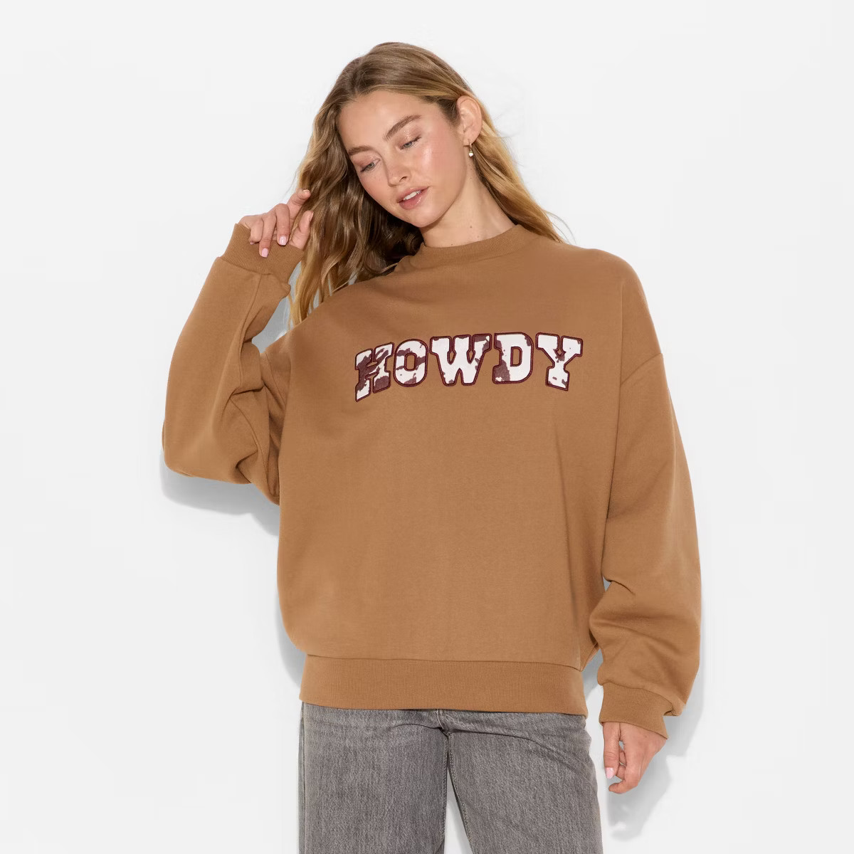 Women's Howdy Cow Graphic Sweatshirt - Brown | Target