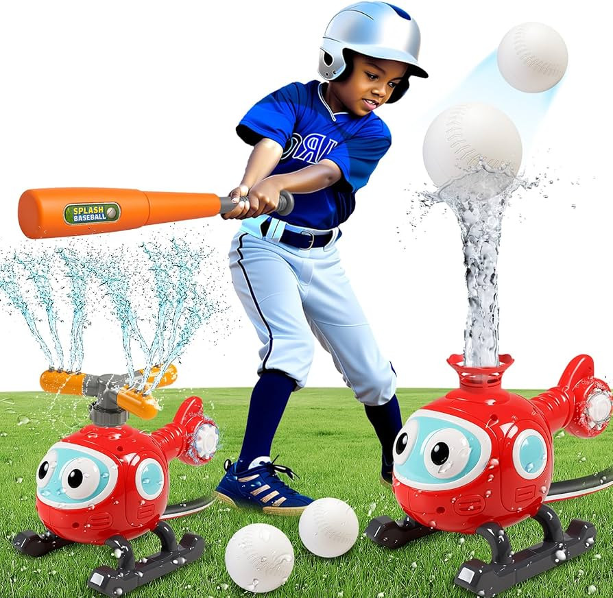 2 in 1 Water Sprinklers T Ball Set for Kids & Toddlers, Outdoor Baseball and Spray Play Toy, Back... | Amazon (US)