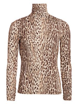 Eye Spy Silk Leopard-Print Turtleneck Top | Saks Fifth Avenue