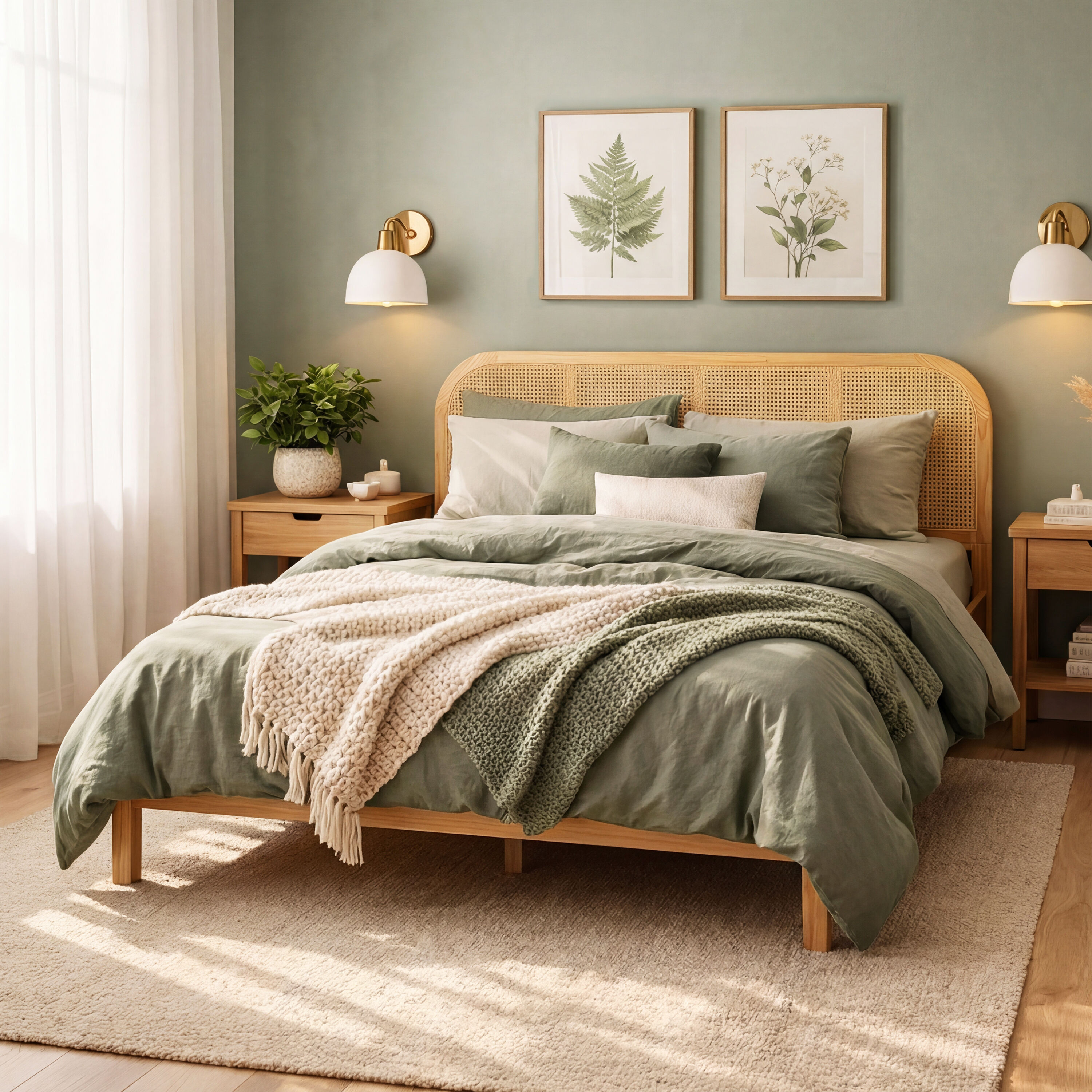 Christopher Knight Home Natural Wood Frame Queen Size Platform Bed with Rattan Headboard-full one_size | 377741 | Lowe's