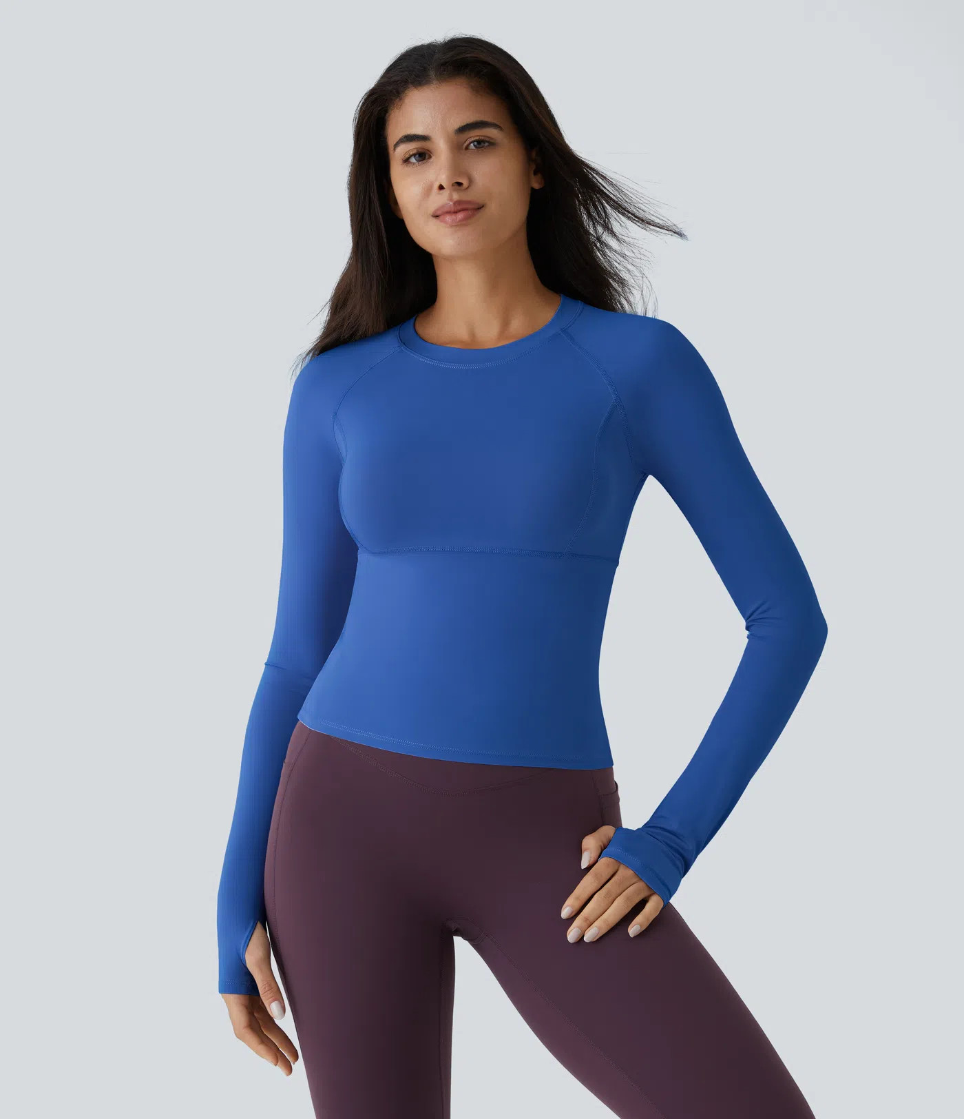 Solid Thumb Hole Yoga Sports Top | HALARA